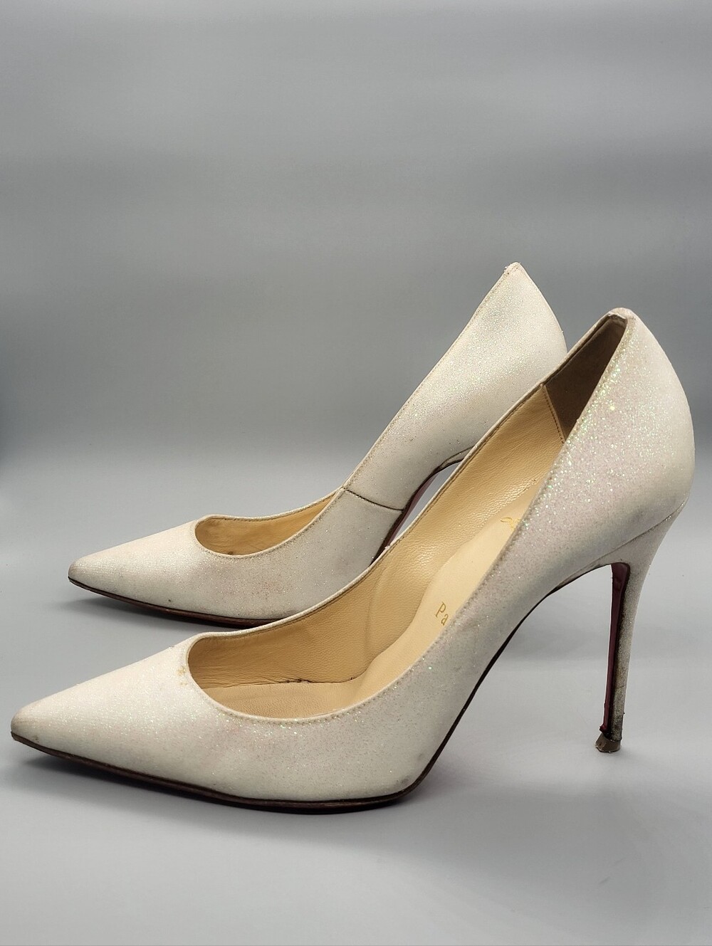 Christian Louboutin Pigalle Follies 100 Glacier Iridescent Giltter Mini Pumps